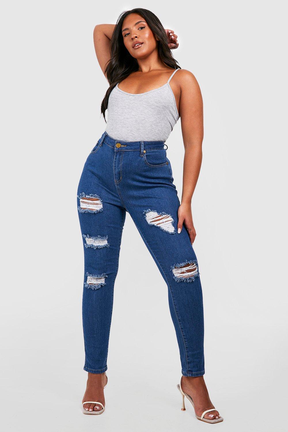 Cheap plus size 2025 distressed jeans